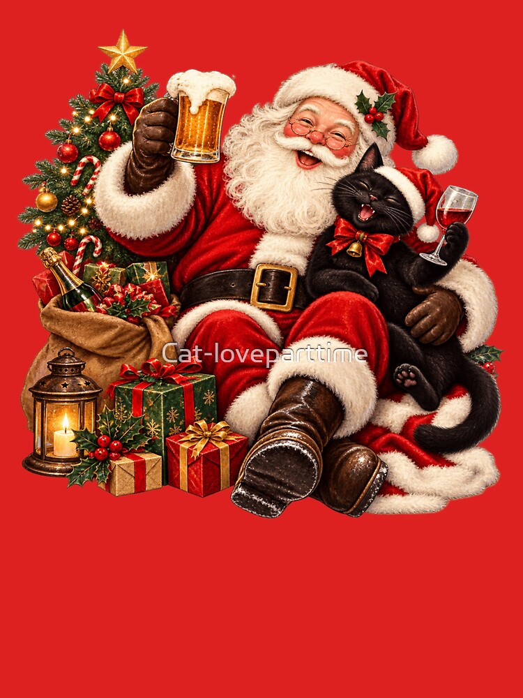 Santa and Black Cat Happy Together by Cat-loveparttime
