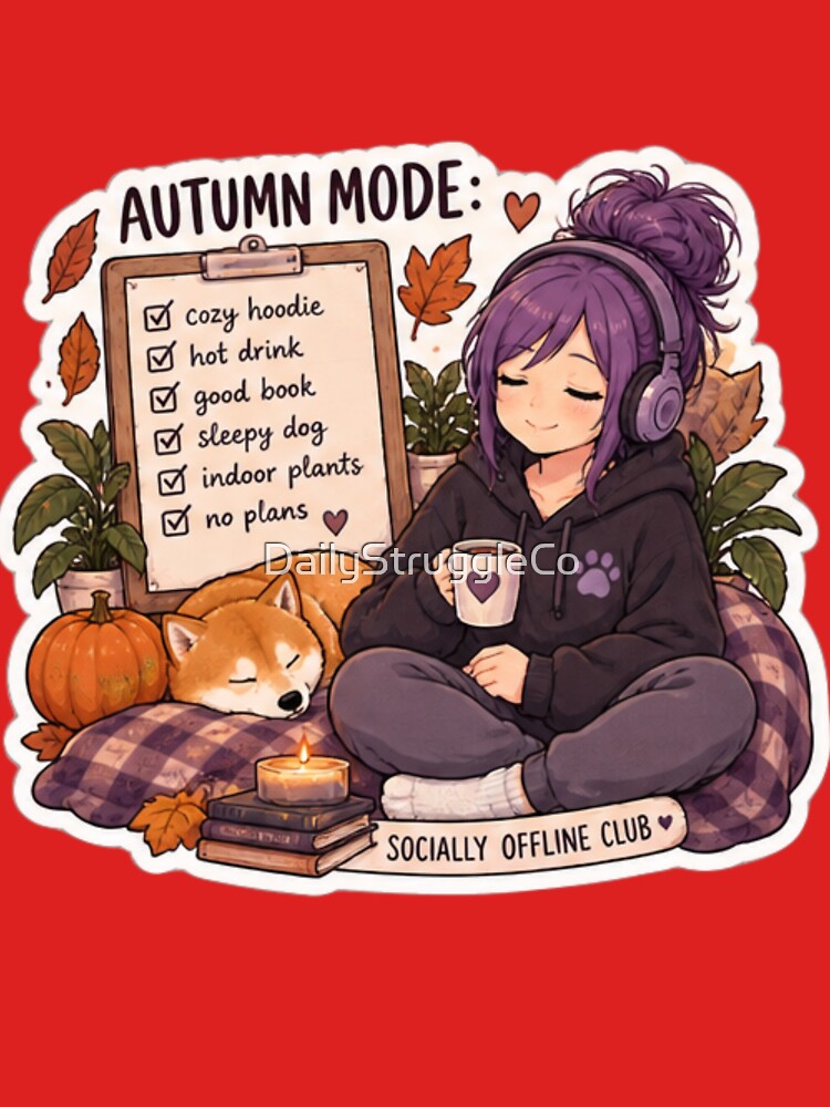 Autumn Mode Checklist Anime Girl Design | Socially Offline Club Cozy Hoodie Shiba Inu by DailyStruggleCo