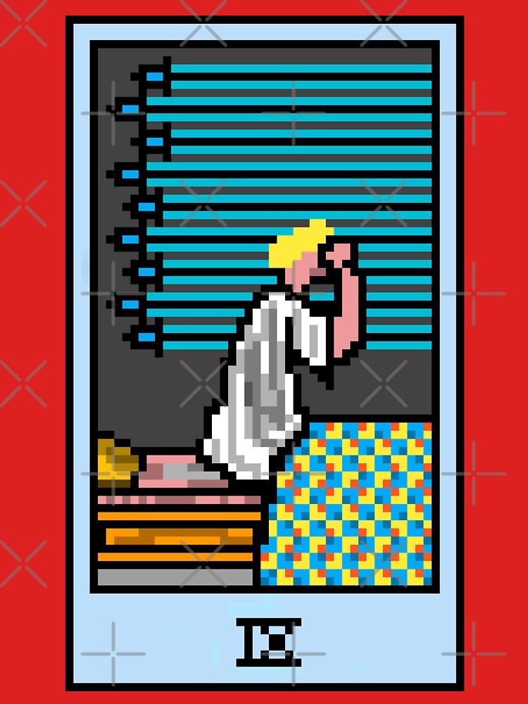 Wait, is this pixel art tarot? Pink - Minor Arcana 'Nine of Swords' (Design for T-shirt, stickers and other accessories) by Pixel Waite