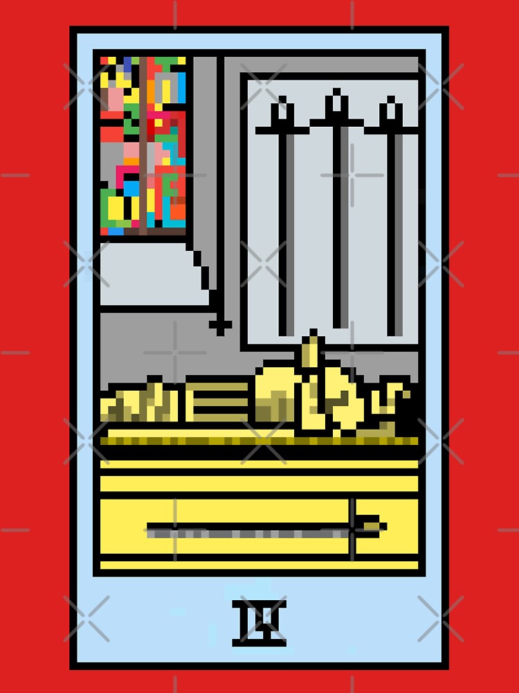 Wait, is this pixel art tarot? Pink - Minor Arcana 'Four of Swords' (Design for T-shirt, stickers and other accessories) by Pixel Waite