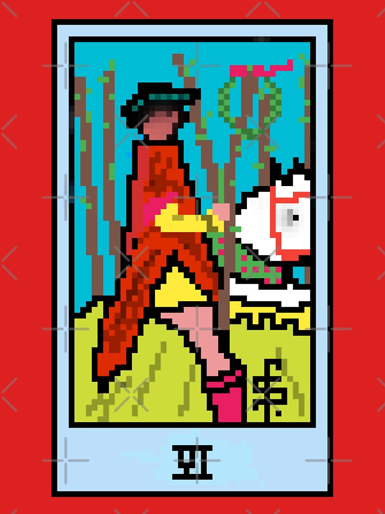 Wait, is this pixel art tarot? Pink - Minor Arcana 'Six of Wands' (Design for T-shirt, stickers and other accessories) by Pixel Waite