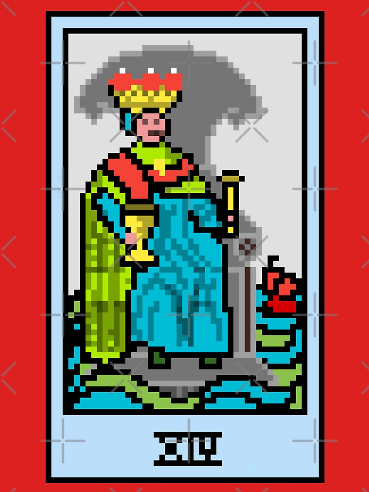 Wait, is this pixel art tarot? Pink - Minor Arcana 'King of Cups' (Design for T-shirt, stickers and other accessories) by Pixel Waite