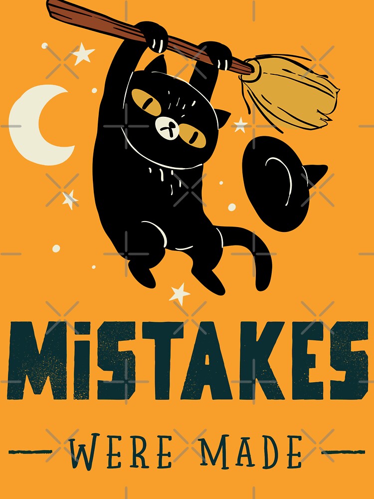 Halloween Funny Black Cat hanging from a broom by Mariana Piana