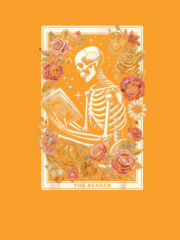 Book Lover The Reader Tarot Card Funny Skeleton Reading T-Shirt by SubStudio97