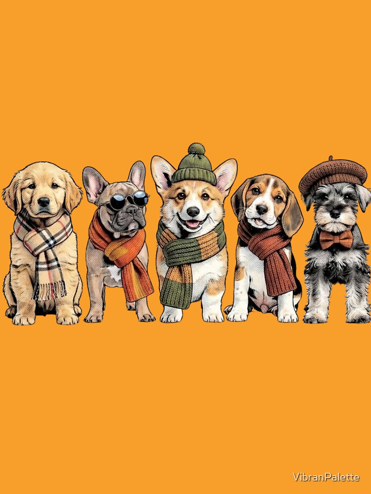 Cute Comic Style Puppies Wearing Fall Outfits and Scarves by VibranPalette