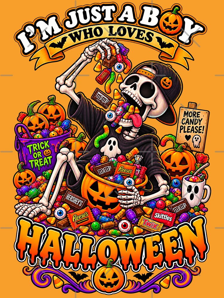 ⭐ CRYPT OR TREAT COLLECTION - SKELETON ATTEMPTING TO EAT HALLOWEEN CANDY - BOY by WheelieGdArt