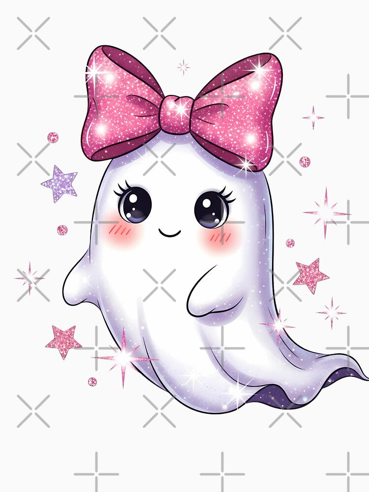 Cute Glitter Ghost PNG | Pink Bow Kawaii Halloween Design by Ellen'Studio