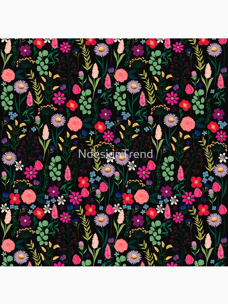 Boho Botanical Watercolor Flowers Black by NdesignTrend