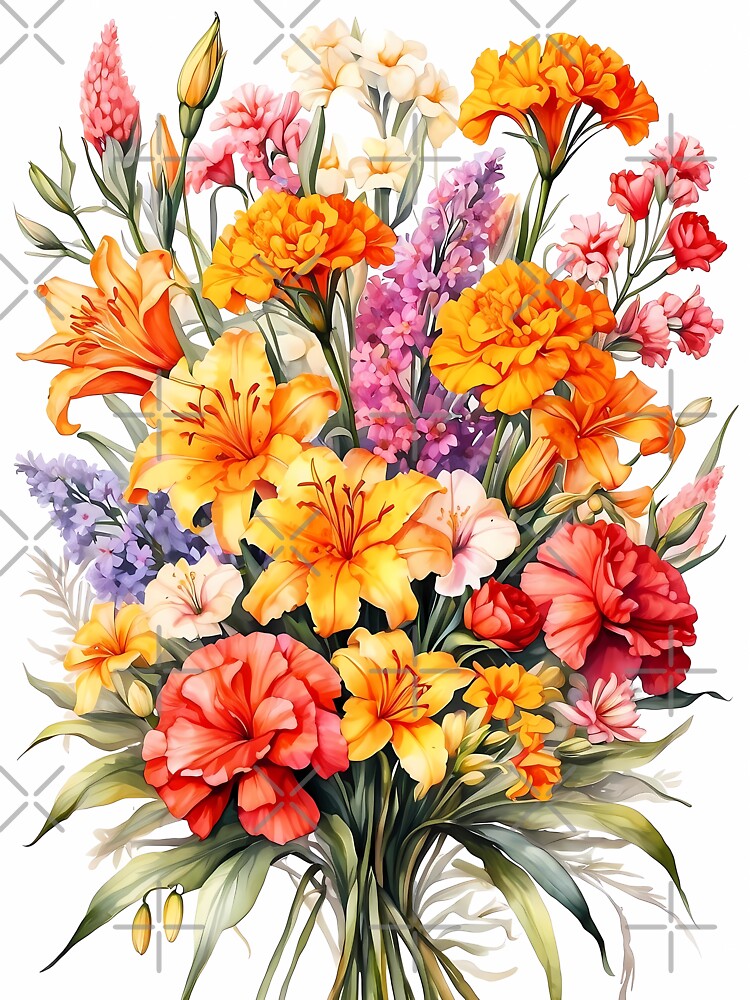 Radiant Blossoms: Lilies, Carnations, Statice, and Marigolds by Chicandcool