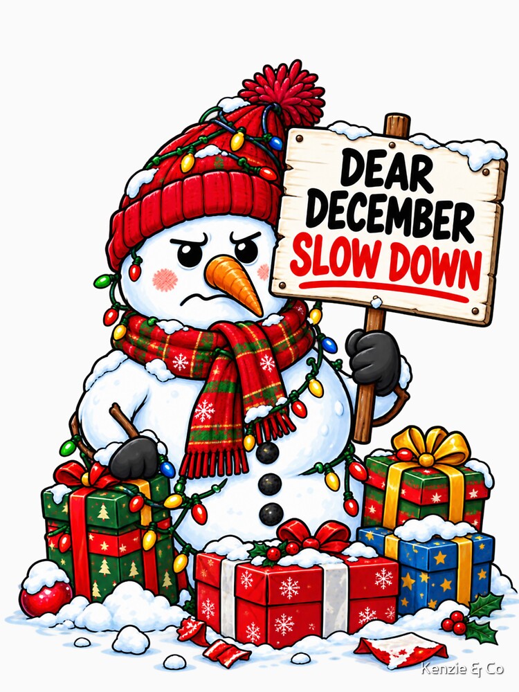 Dear December Slow Down Funny Snowman Design by Kenzie & Co