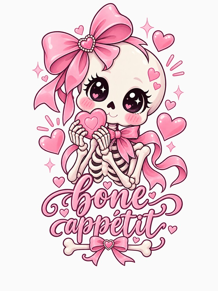 Bone Appetit Cute Coquette Skeleton – Pink Halloween Valentines Girly Gift by SaNaCreation13