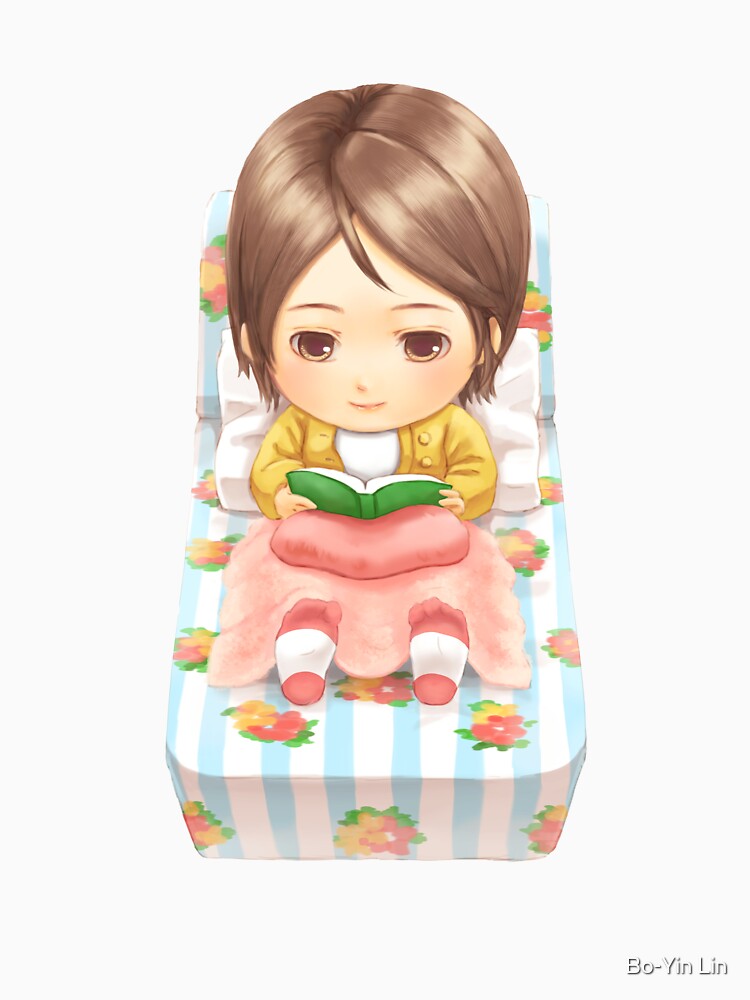 Cute chibi sitting on a sofa and reading by Bo-Yin