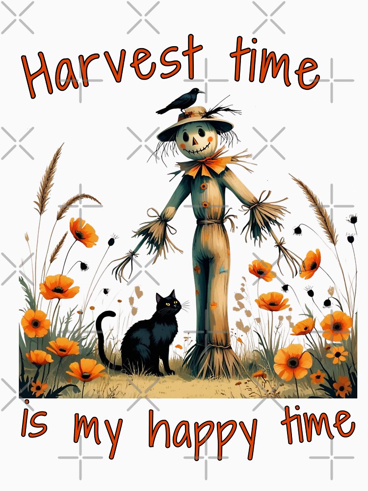 Harvest Time Scarecrow and Cat – Fall Floral Autumn Art by Artinkcreative