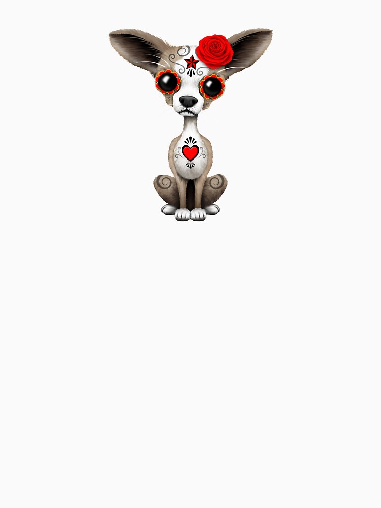 Red Day of the Dead Sugar Skull Chihuahua Puppy by JeffBartels