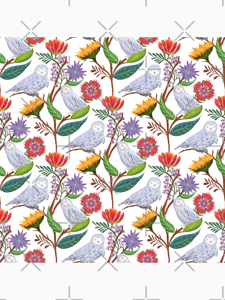 Snowy Owls in botanical garden Seamless pattern by daphsam