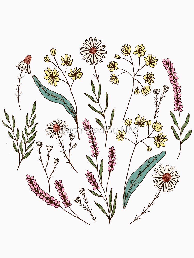 Bedtime tea calming herbs botanical pattern in mint green by Illustrated by Nat