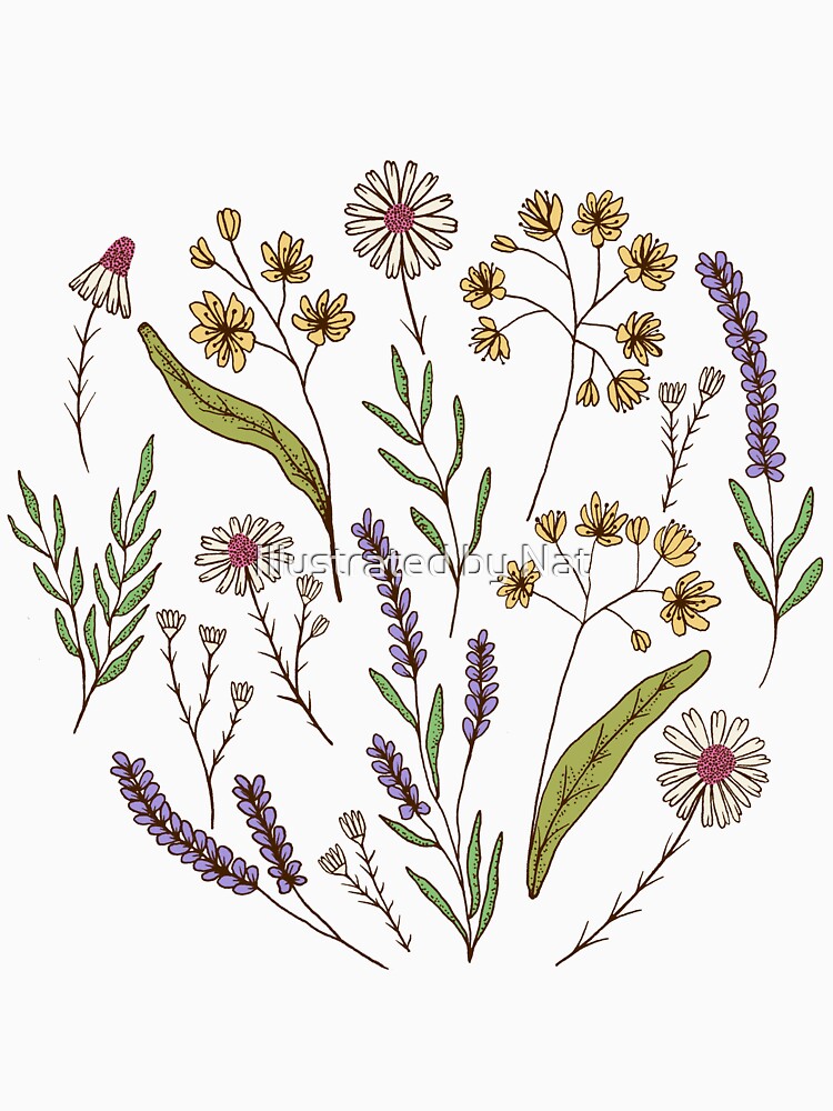 Bedtime tea calming herbs botanical pattern in beige by Illustrated by Nat