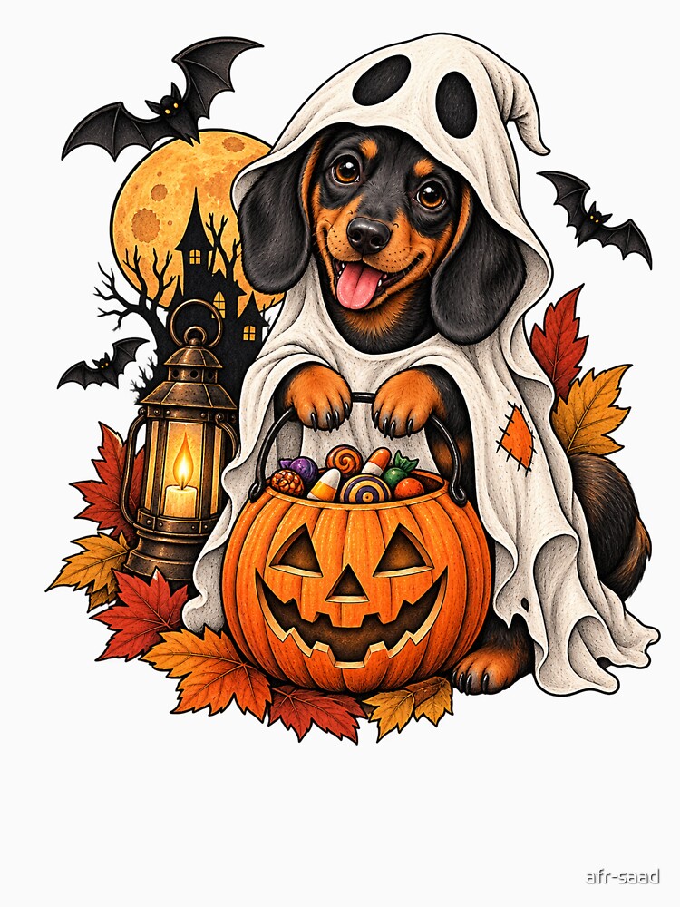 Cute Dachshund Ghost Halloween by afr-saad