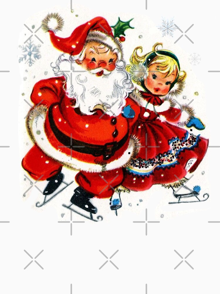 Vintage Christmas Santa and Girl Ice Skating retro by BeansHotTees
