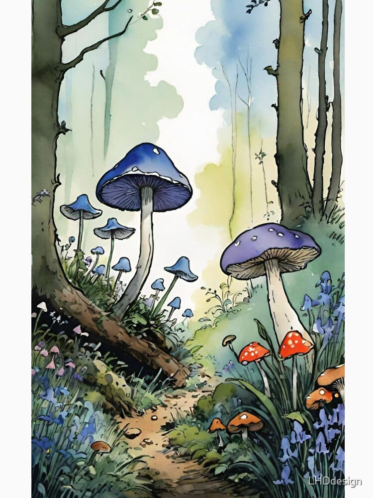 Bluebell & Mushroom Art | Fungi Art | Mushroom Illustration | Mushroom Painting 12/05/24 By LeeHollandDesign by LHDdesign