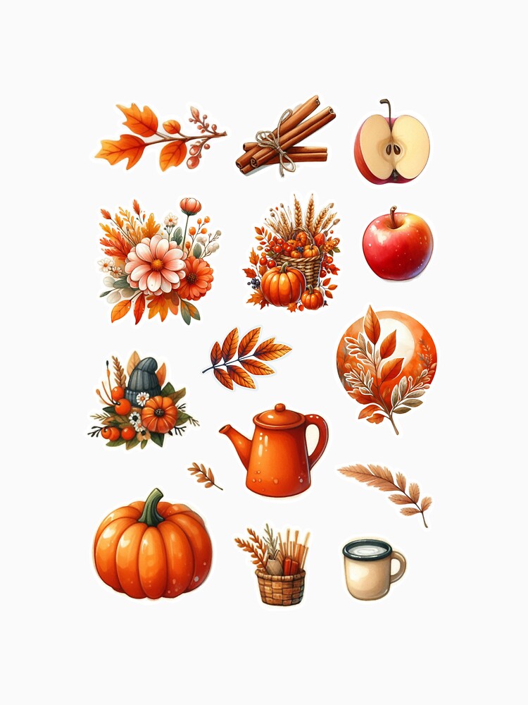 Cozy Autumn Aesthetic Stickers | Fall Leaves, Pumpkins & Cinnamon by FlowerMyLove