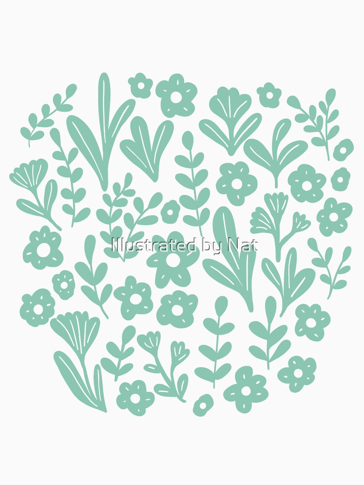 Folk ditsy flower pattern in teal and white by Illustrated by Nat