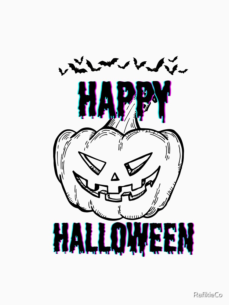 Halloween Black and White Pumpkin Jack O’Lantern with Bats by RafikieCo