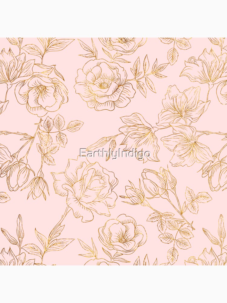 Pastel Pink and Gold Floral, Gold Floral Roses, Glitter Girly Victorian by EarthlyIndigo