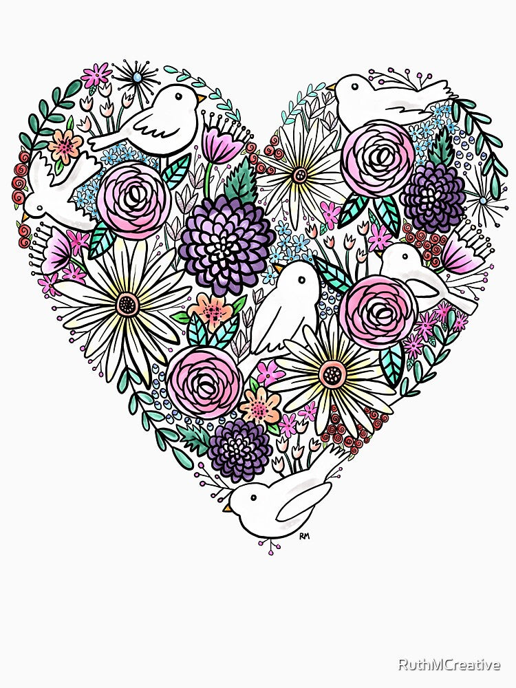 Flowers, Birds & A Heart by RuthMCreative