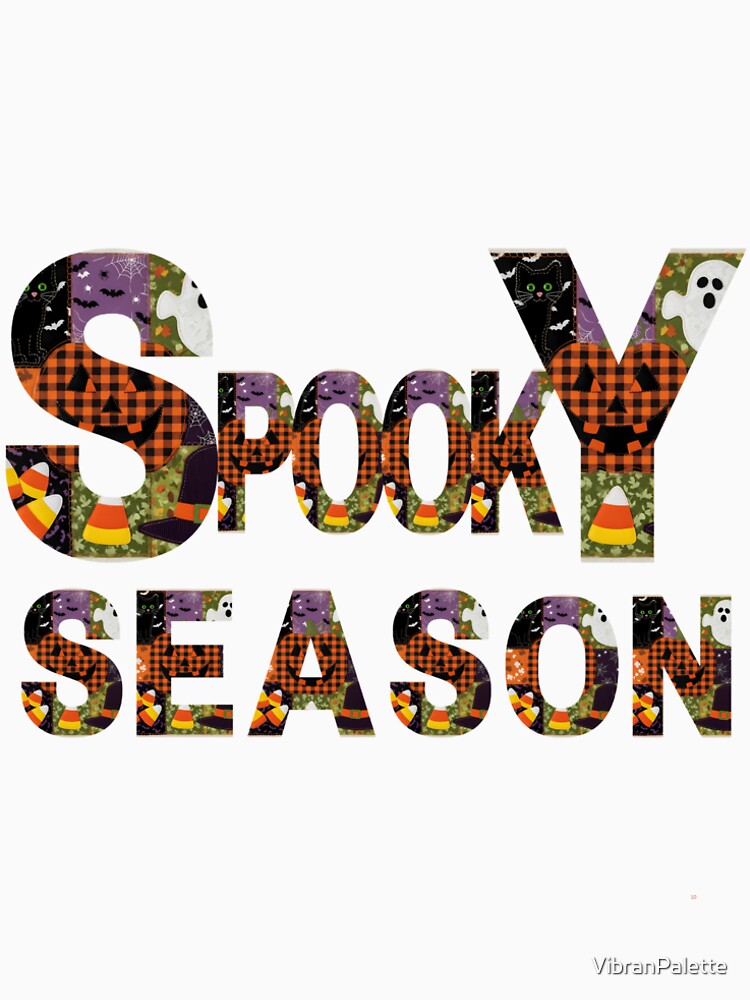 Spooky Season Patchwork Letters Halloween T-Shirt by VibranPalette