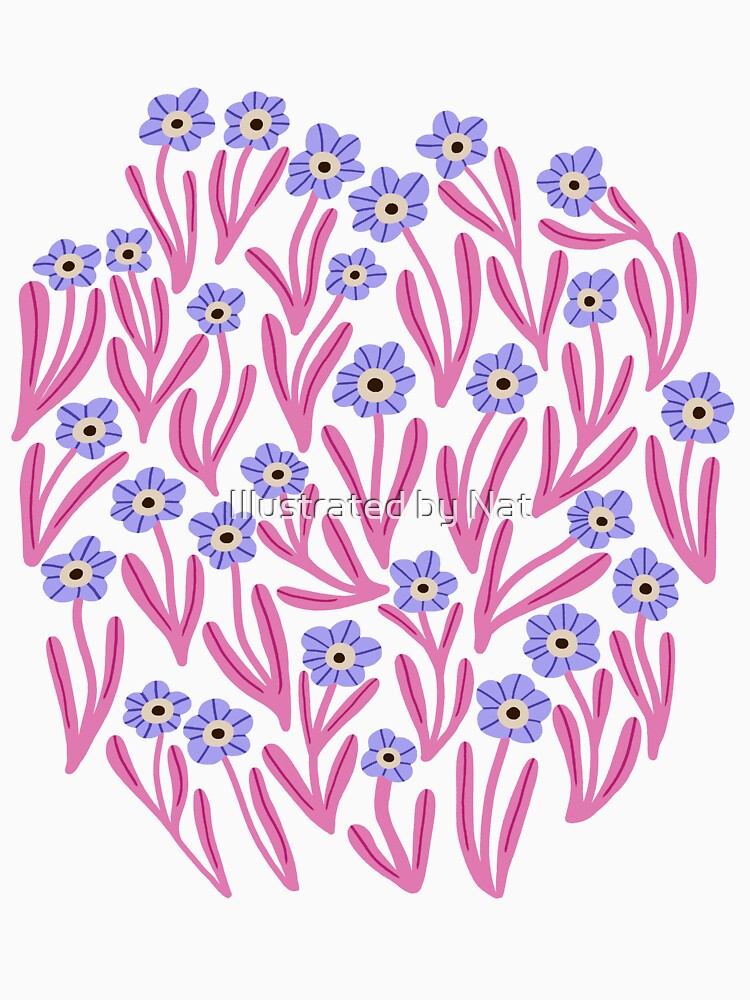 Cute minimalist ditsy flowers in blue and pink by Illustrated by Nat