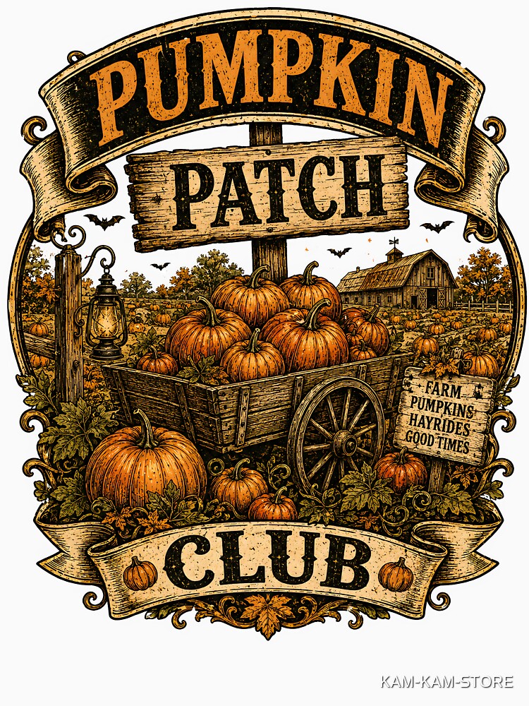 Pumpkin Patch Club | Vintage Autumn Farm & Halloween Pumpkin Patch Design by KAM-KAM-STORE