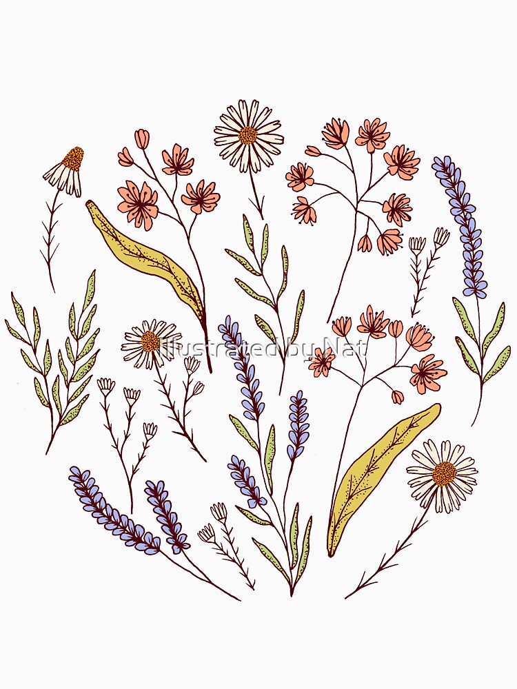 Bedtime tea calming herbs botanical pattern in pink by Illustrated by Nat