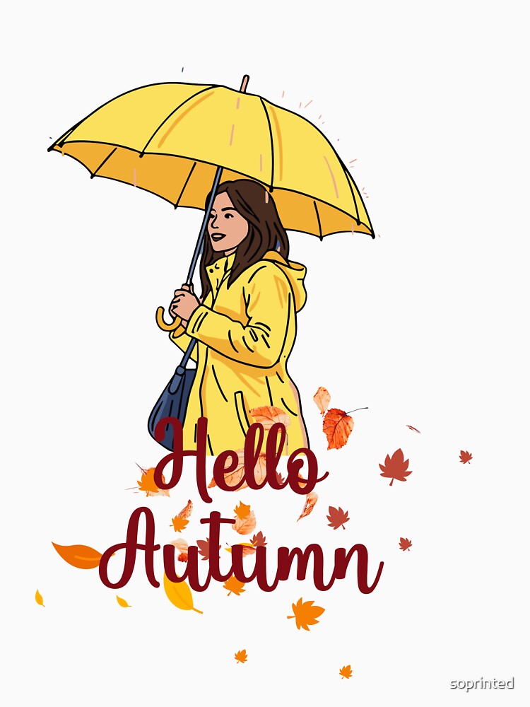 Welcome Autumn – Lady with Umbrella Fall T-Shirt by soprinted