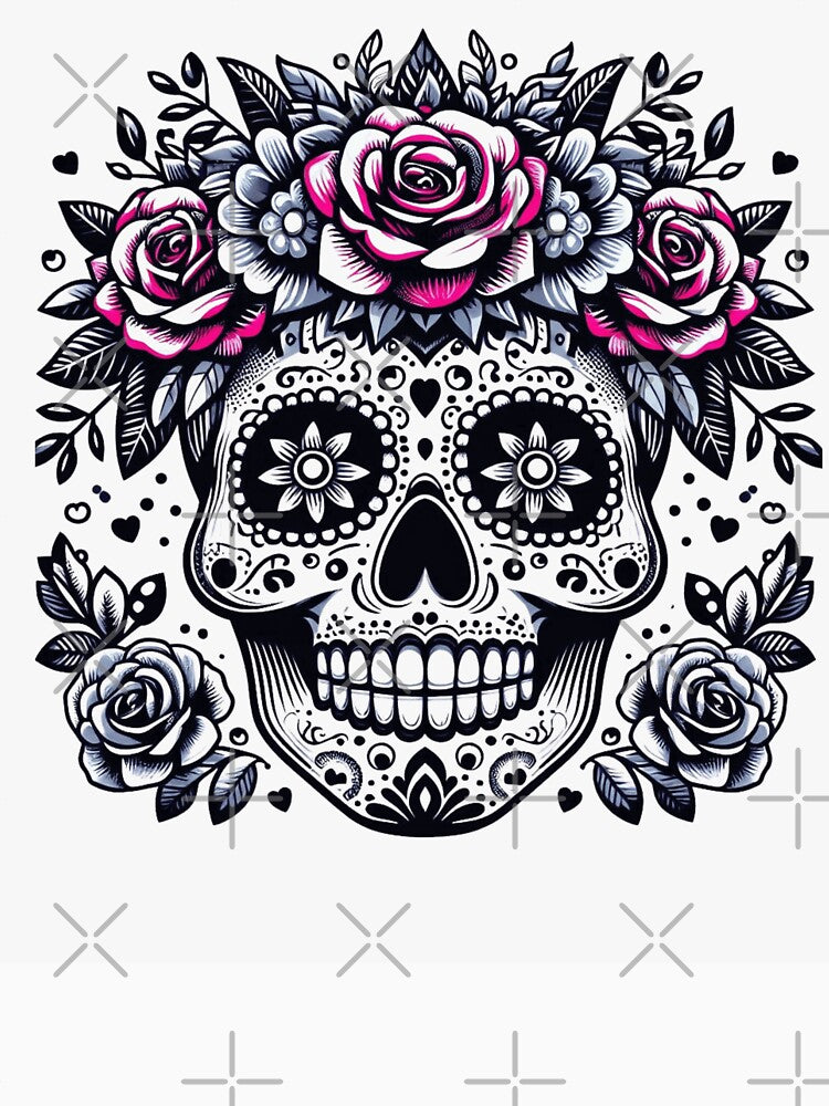 Vibrant Day of the Dead Sugar Skull with Floral Crown Clipart by raedattia