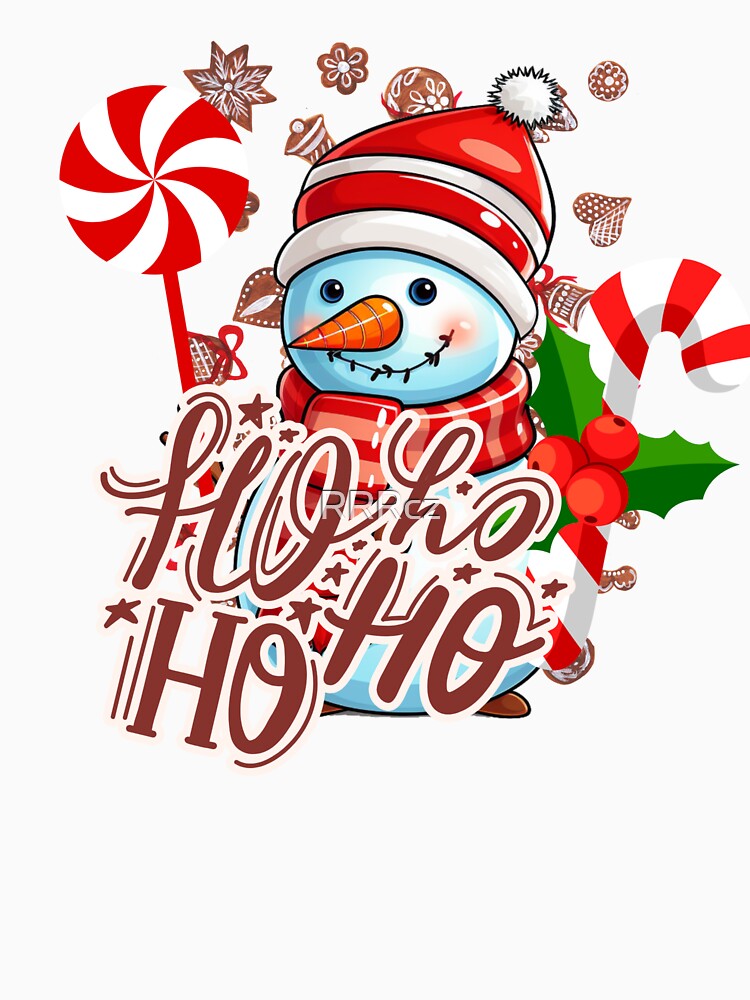 HO HO HO Christmas saying by cute snowman cartoon with candy by RRRcz