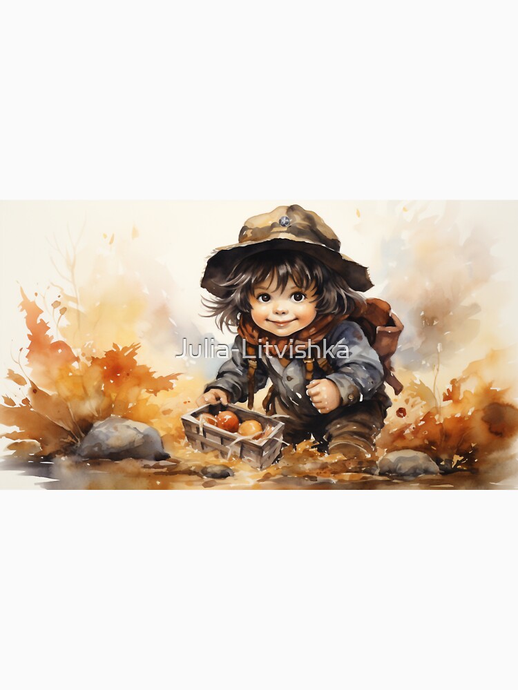 Child harvesting autumn harvest. by Julia-Litvishka