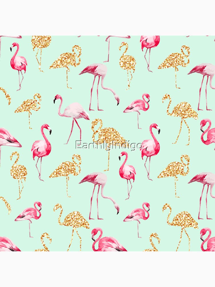 Pink and Gold Glitter Flamingo Art, Summer Flamingo Pattern Girly by EarthlyIndigo