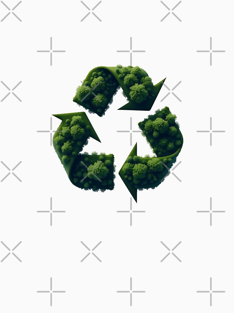 Bird's-Eye View of a Forest Shaped Like a Recycling Symbol with Sunlight Streaming Through by VibeTCreations