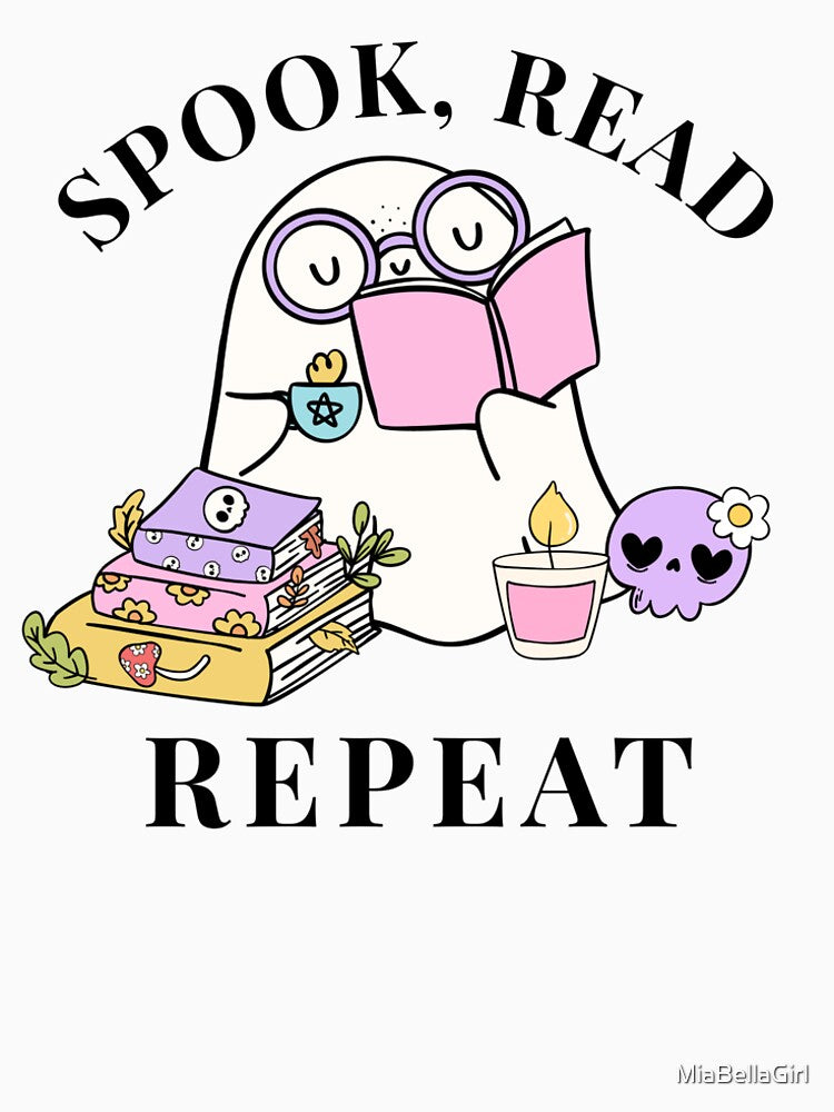 Spook Read Repeat Cute Halloween Ghost Book Lover by MiaBellaGirl