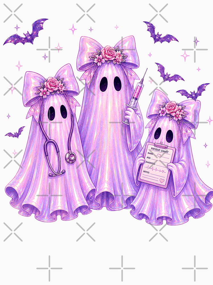 Pink Holographic Ghost Nurses - Cute Spooky Nurse Squad Halloween Y2K Halloween Ghosts by Neurospicy Trolls