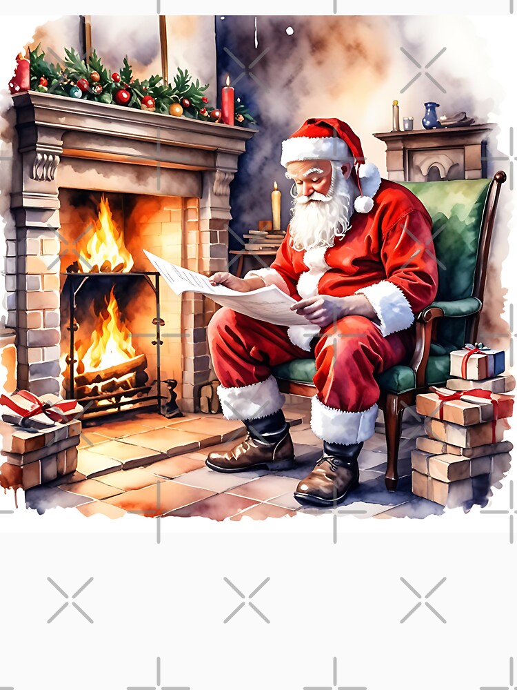 Santa by the Fireplace - Cozy Christmas T-shirt by Mondee Shop