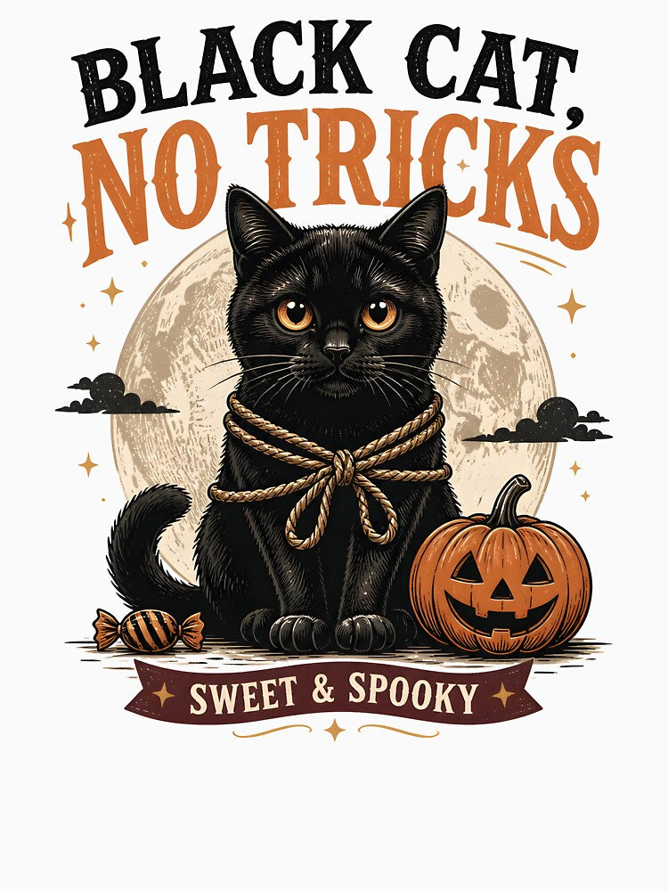 BLACK CAT, NO TRICKS Trick-Free Zone Halloween Gothic Engraving by BernoNickel