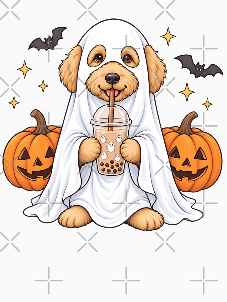 Goldendoodle Ghost And Boba Cute Halloween Dog by LASTIQUE-dd