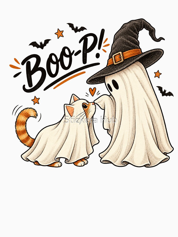 Cute Boop Halloween Ghost and Cat by Stickera Hub