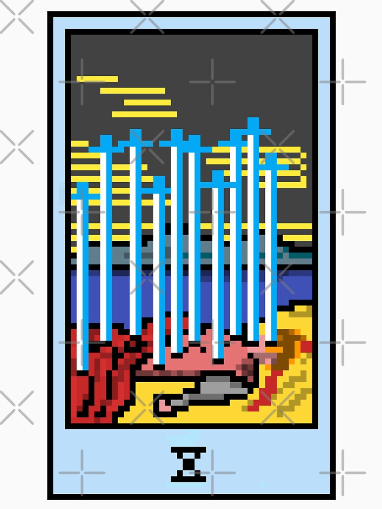 Wait, is this pixel art tarot? White - Minor Arcana 'Ten of Swords' (Design for T-shirt, stickers and other accessories) by Pixel Waite