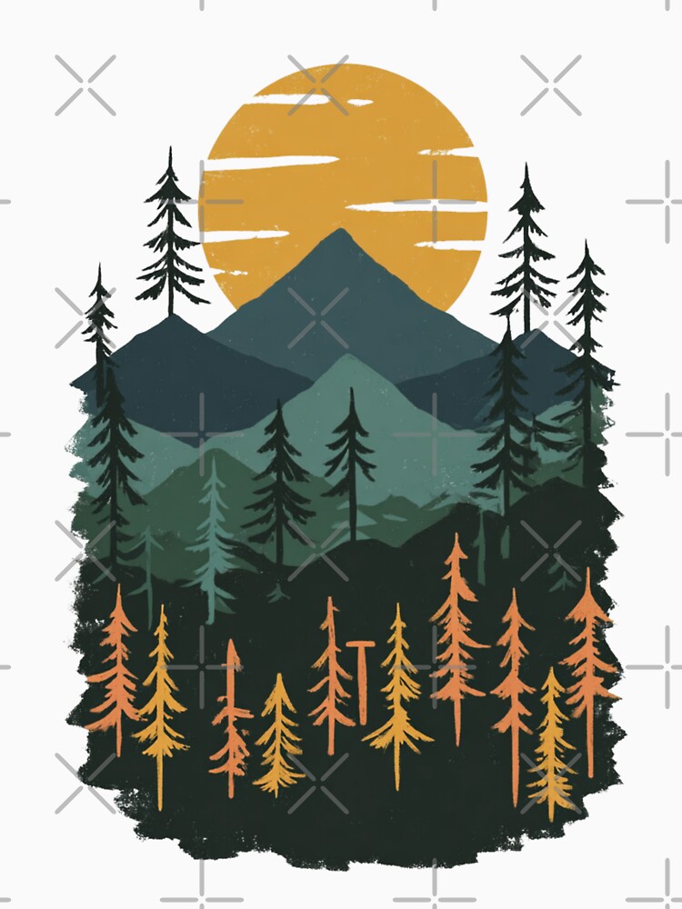 Mountain Forest Sunset Layered Pine Tree Art by Blurbean