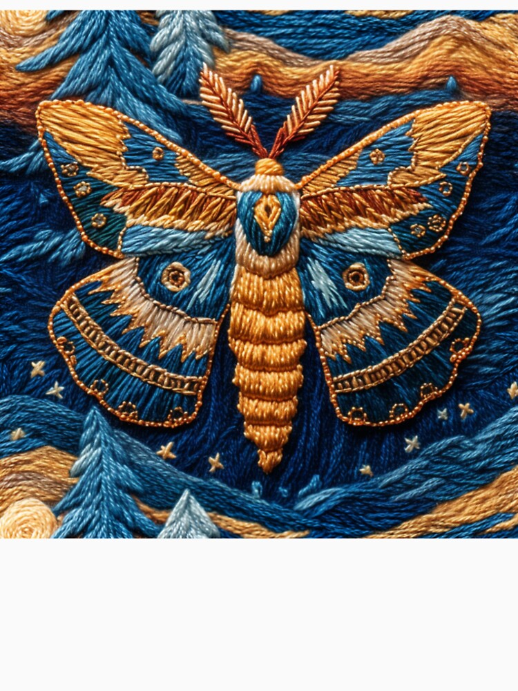 Faux Embroidery Moth and Night Sky Fabric Design by Nicholas Panek