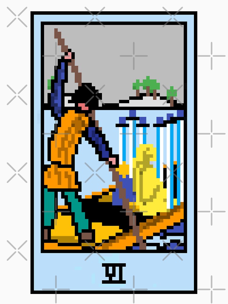 Wait, is this pixel art tarot? White - Minor Arcana 'Six of Swords' (Design for T-shirt, stickers and other accessories) by Pixel Waite