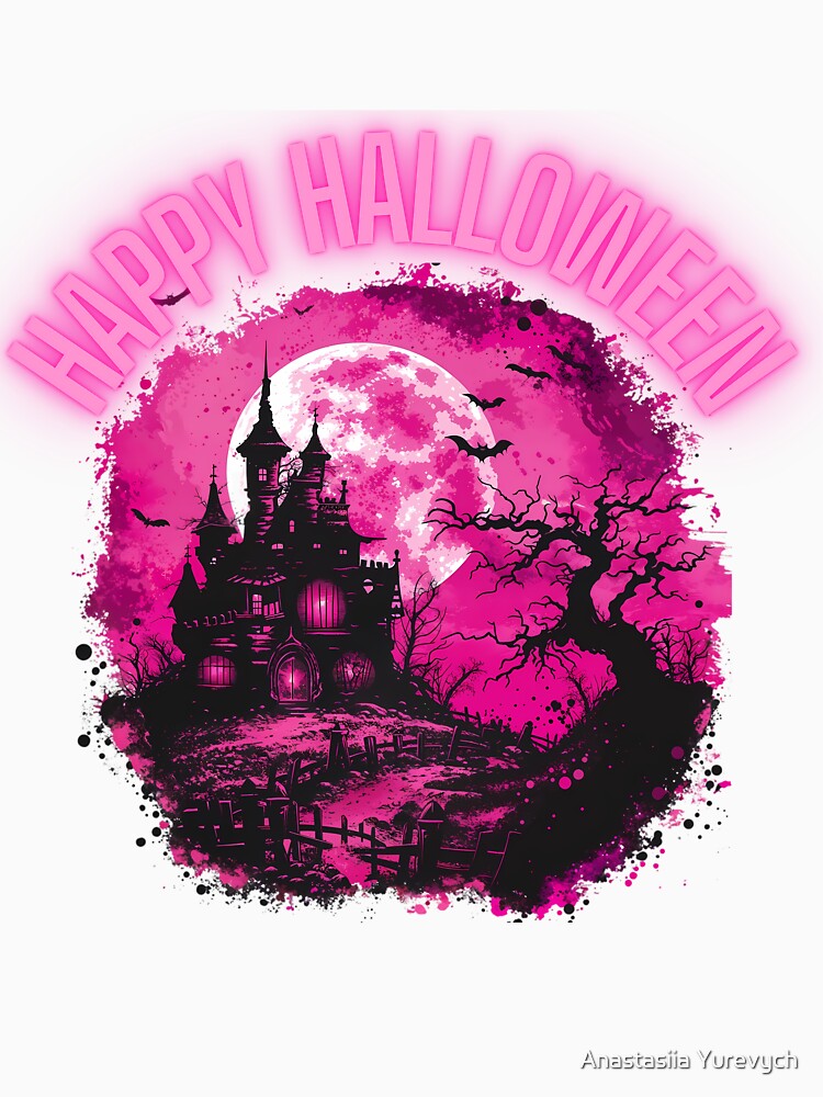 Pink Halloween. Vintage Pumpkin Scene Halloween by Anastasiia Yurevych